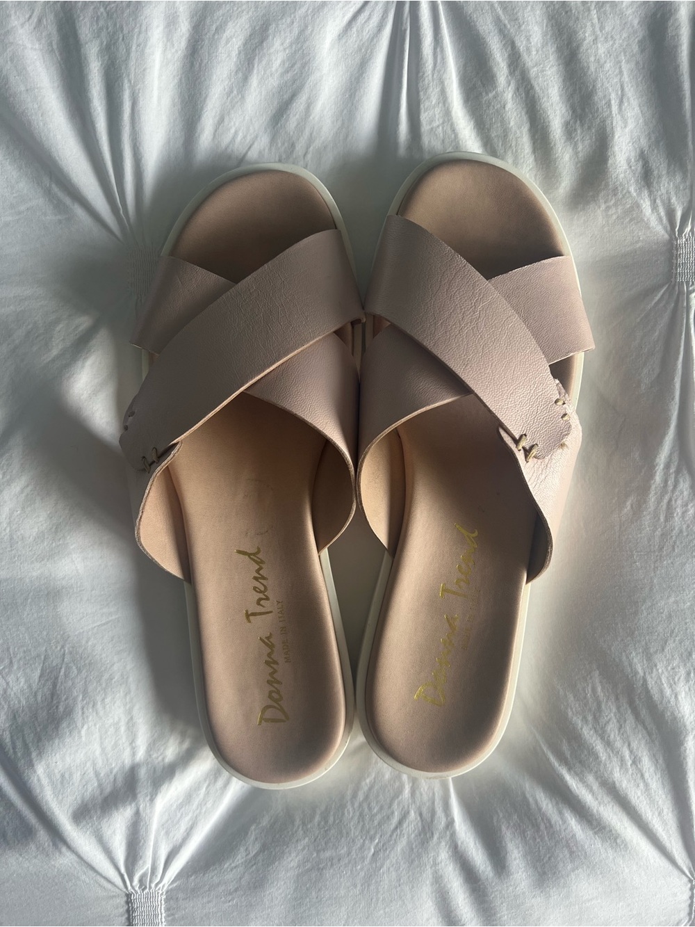 Blush Pink Crisscross Slide Sandals